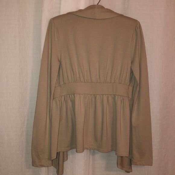 Converse S Taupe Open Front Shawl Collar Asymmetrical Cotton Cardigan - Picture 2 of 12
